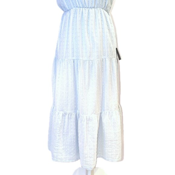 NWT Lulu’s | Sunny Reverie Light Blue Swiss Dot Lurex Halter Midi Dress | Small - Picture 4 of 13